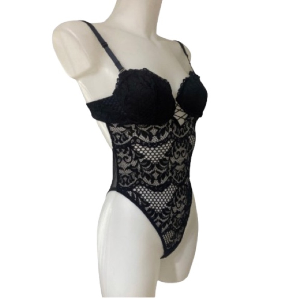 La Senza Ultra Sexy Unlined Push Up Bra Black Lace BodySuit XS - Picture 7 of 15